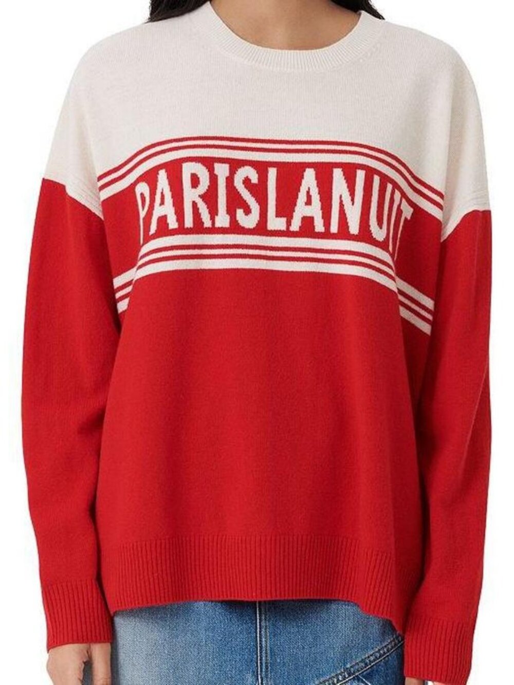 Maje "Paris La Nuit" Red & Cream Oversized Wool Sweater - XS-M